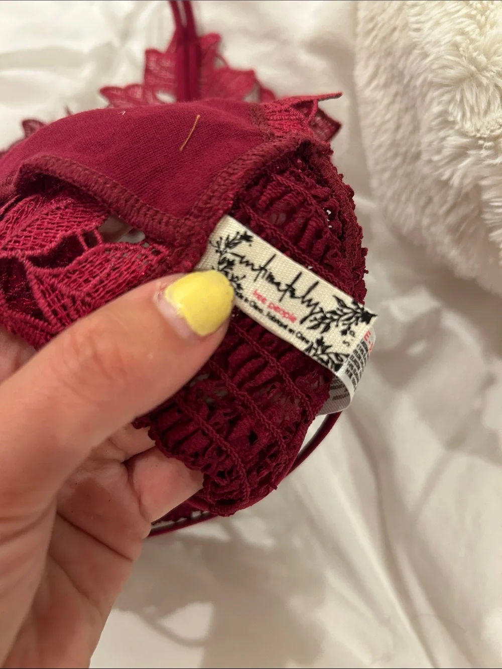 Free People Floral Lace Bralette in Wine Red